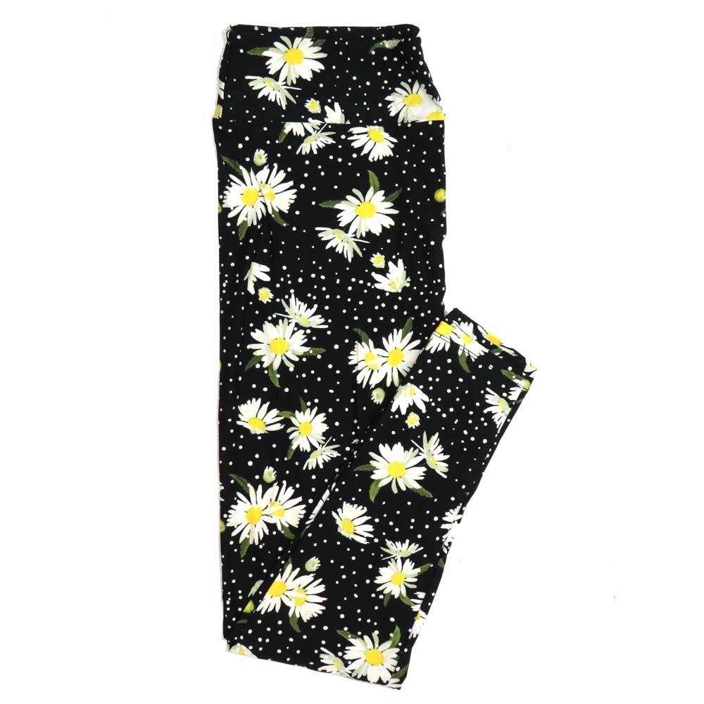 LuLaRoe One Size OS Black Green White Yellow Daisy Floral Buttery Soft Womens Leggings fit Adult sizes 2-10  OS-4313-14