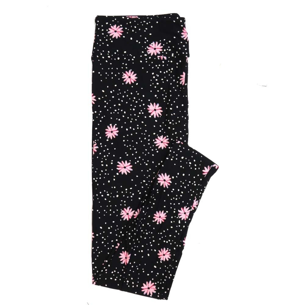 LuLaRoe One Size OS Black White Pink Floral Polka Dot Buttery Soft Womens Leggings fit Adult sizes 2-10  OS-4317-6