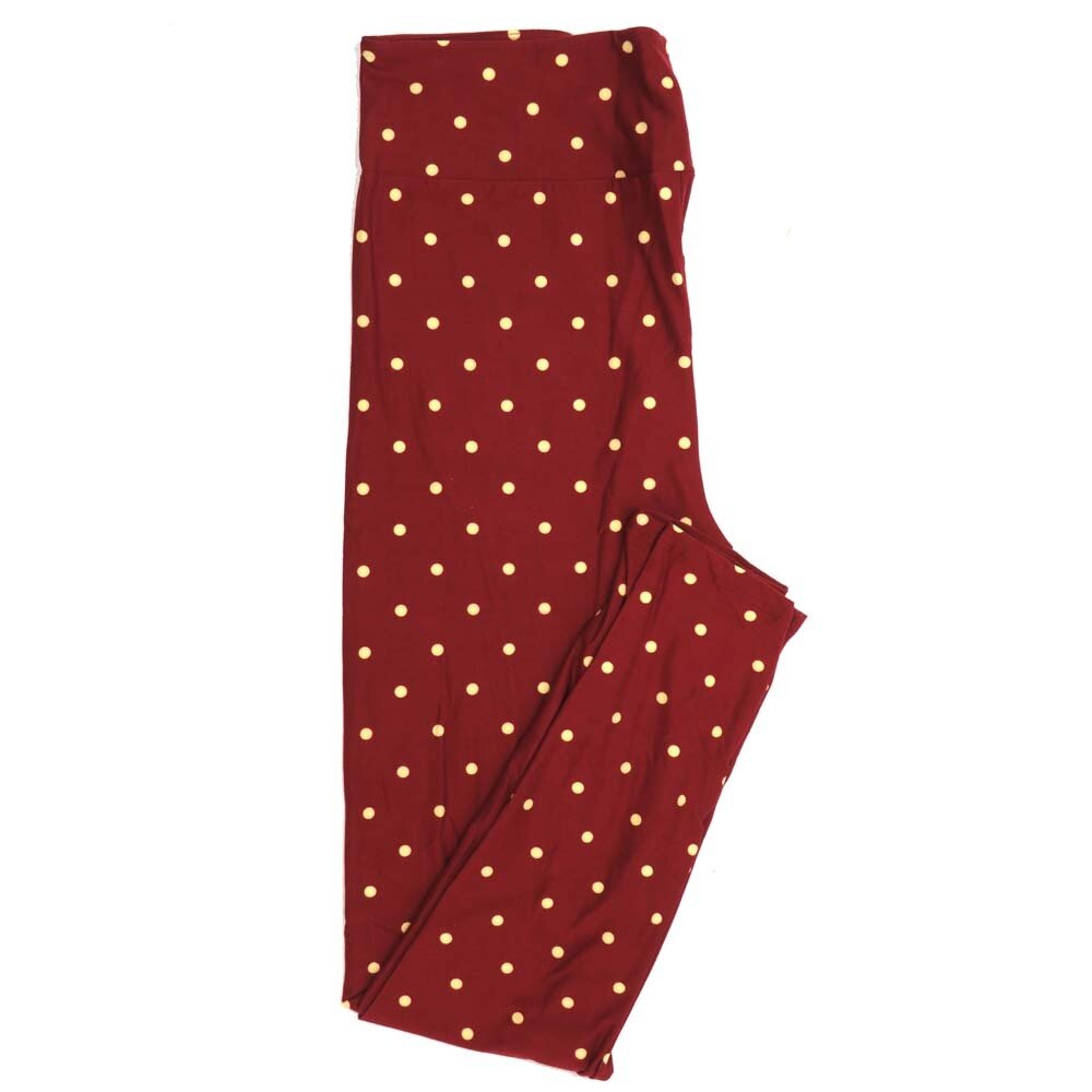 LuLaRoe One Size OS Maroon Light Yellow Polka Dot Buttery Soft Womens Leggings fit Adult sizes 2-10  OS-4320-6