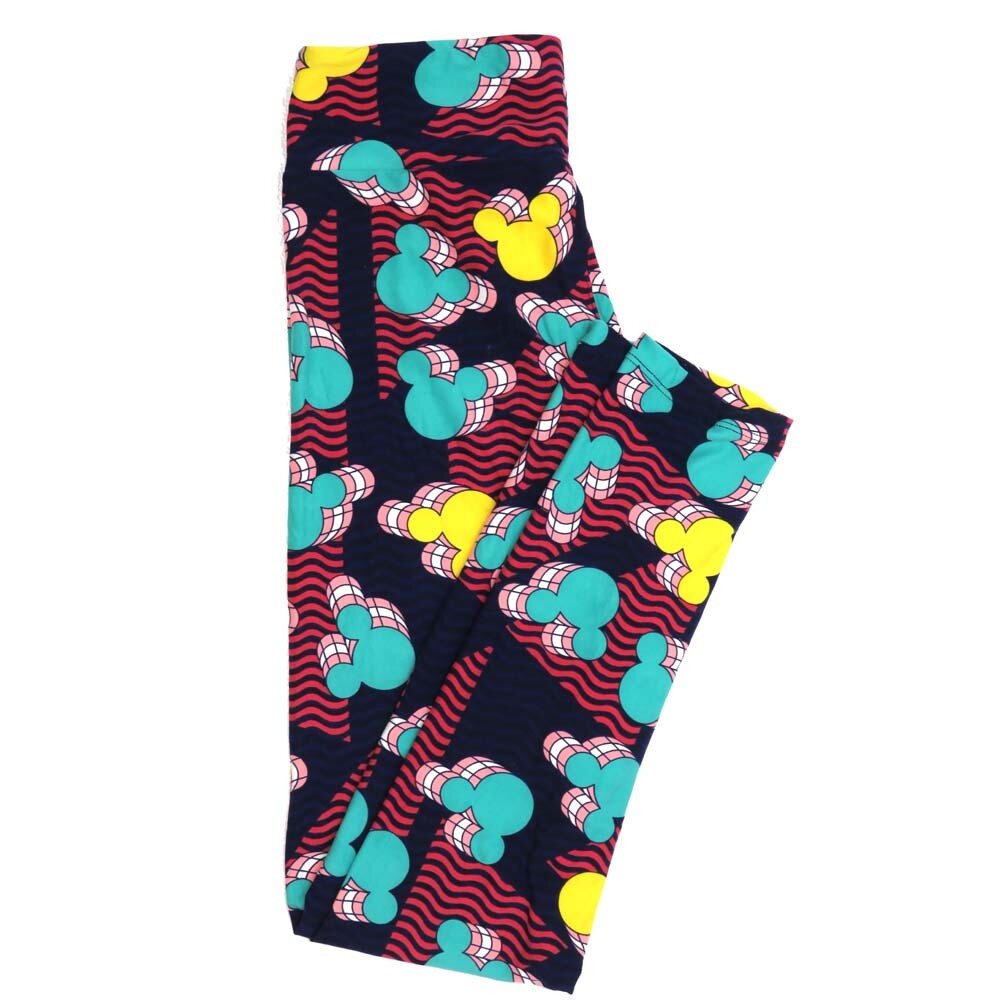 LuLaRoe One Size OS Disney Mickey Mouse Multiple Wavy Stripe Buttery Soft Womens Leggings fit Adult sizes 2-10  OS-4354-AQ