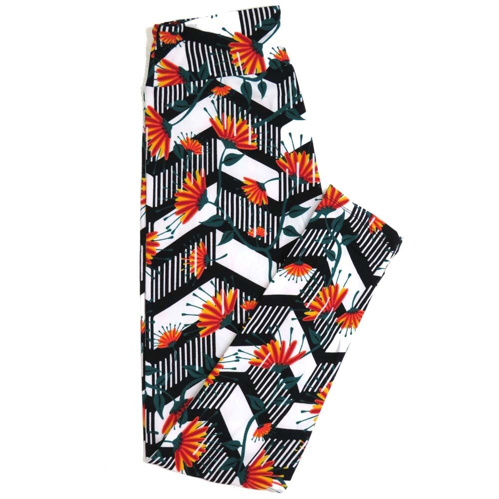 LuLaRoe One Size OS Black White Herringbone Stripe Floral Fucshia Buttery Soft Womens Leggings fit Adult sizes 2-10  OS-4358-AF