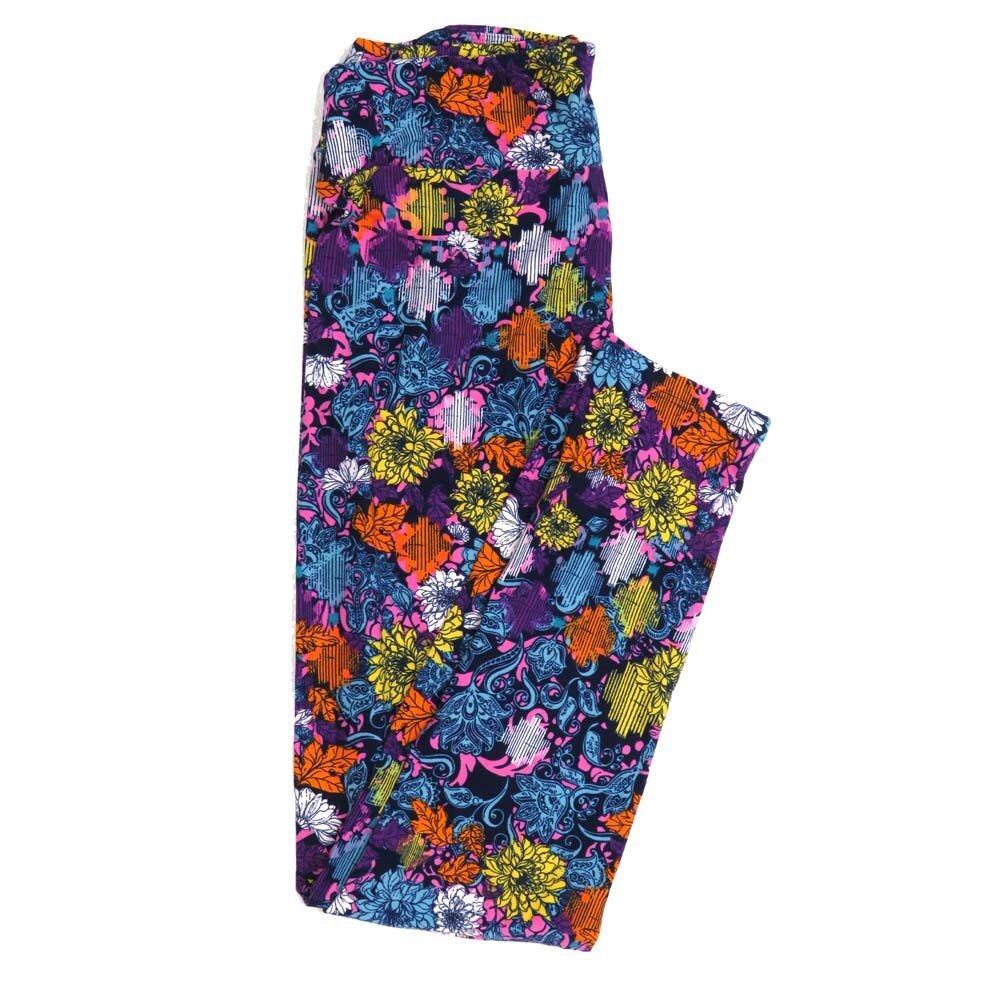 LuLaRoe One Size OS Paisley Dahlia Floral Stripe Buttery Soft Womens Leggings fit Adult sizes 2-10 OS-4369-AQ