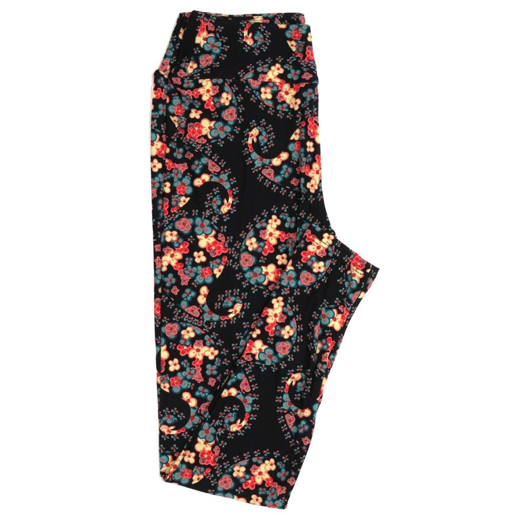 LuLaRoe One Size OS Paisley Flowers Buttery Soft Womens Leggings fit Adult sizes 2-10  OS-4369-AY-2