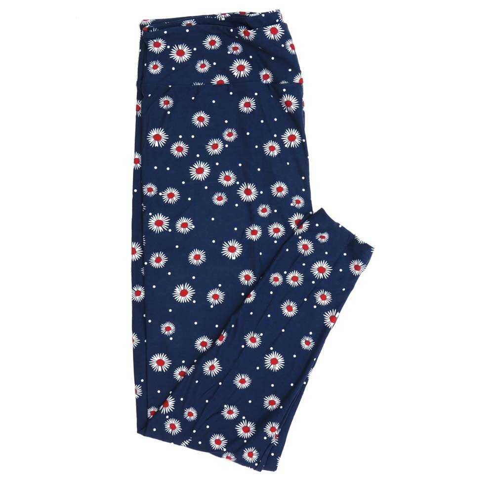 LuLaRoe One Size OS Navy White Red Daisies Floral Buttery Soft Womens Leggings fit Adult sizes 2-10  OS-4375-C-26
