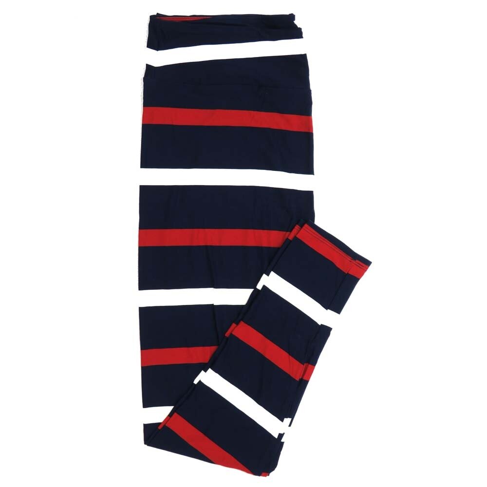 LuLaRoe One Size OS Americana USA Navy Blue with Thick Red and White Stripes Usa Americana Buttery Soft Womens Leggings fit Adult sizes 2-10 OS-4378-D-24