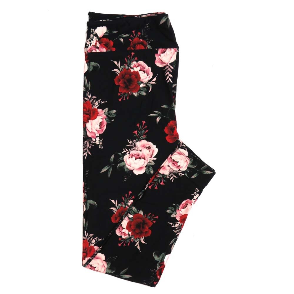 LuLaRoe Tall Curvy TC Black Red Pink Roses Buttery Soft Womens Leggings fits Adults sizes 12-18  TC-7329-27