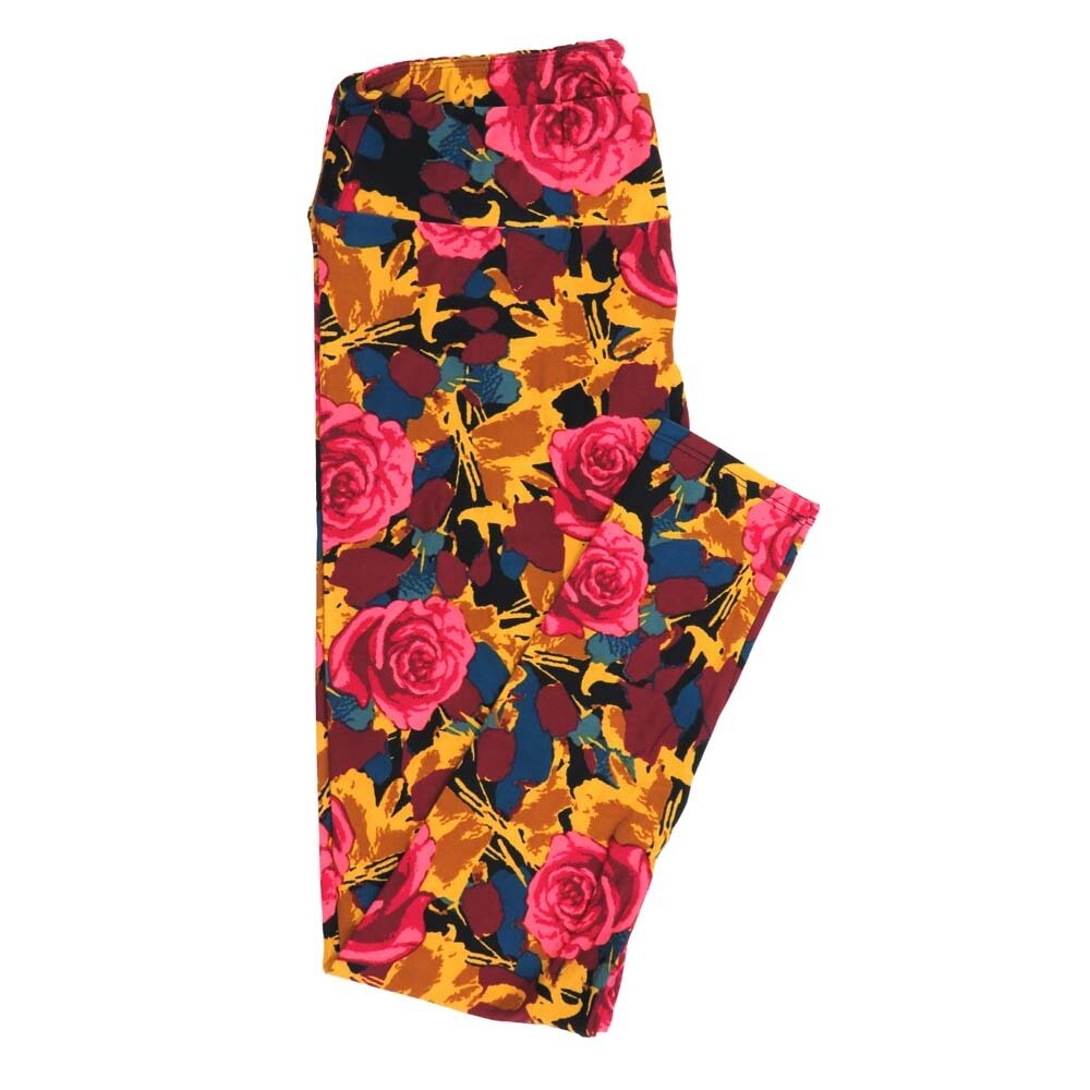 LuLaRoe Tall Curvy TC Roses Black Pink Red Yellow Buttery Soft Womens Leggings fits Adults sizes 12-18  TC-7355-I