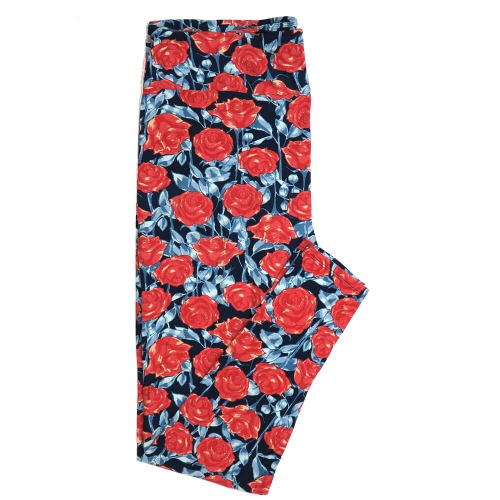 LuLaRoe One Size OS Dark Blue Red Pink Roses Floral Buttery Soft Womens Leggings fits Adults sizes 2-10 4376-F