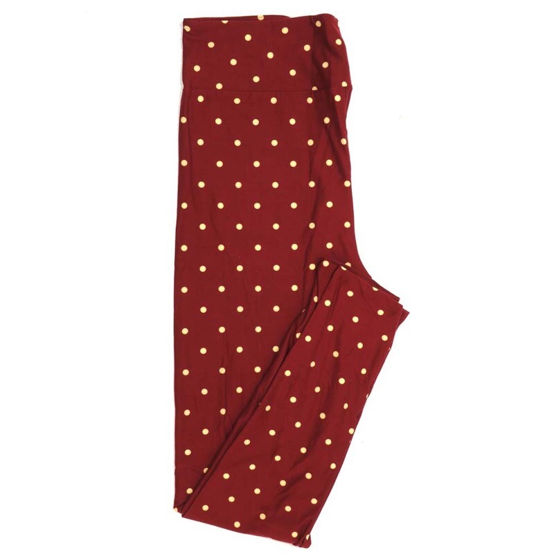 LuLaRoe One Size OS Maroon Light Yellow Polka Dot Buttery Soft Womens Leggings fit Adult sizes 2-10  OS-4320-6