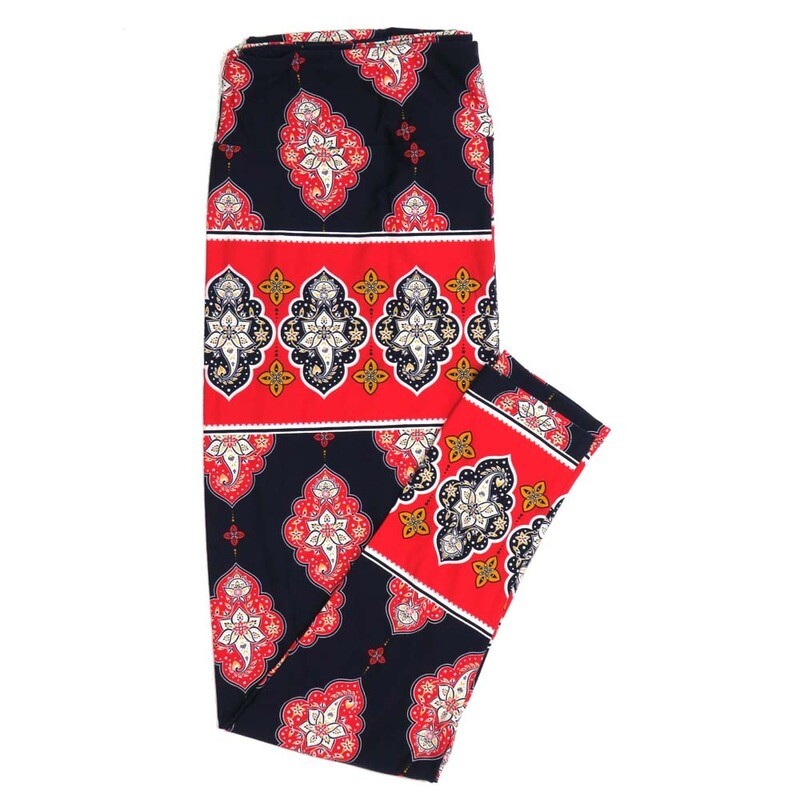 LuLaRoe One Size OS Fleur de Lis Paisley Navy Red White Yellow Buttery Soft Womens Leggings fit Adult sizes 2-10  OS-4378-A-25