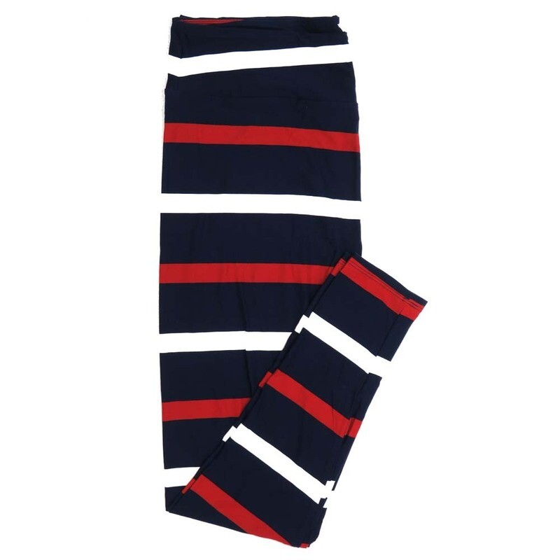 LuLaRoe One Size OS  Americana USA Navy Blue with Thick Red and White Stripes Usa Americana Buttery Soft Womens Leggings fit Adult sizes 2-10  OS-4378-D-24
