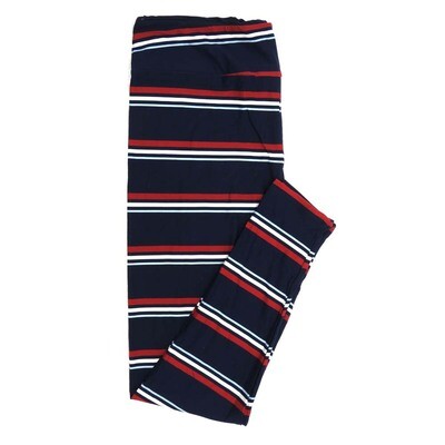 LuLaRoe One Size OS Navy with Thin Red White Blue Stripes USA Americana Buttery Soft Womens Leggings fit Adult sizes 2-10  OS-4375-A-24