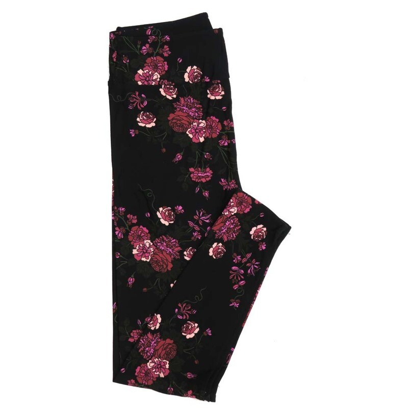 LuLaRoe One Size OS Black Fucshia Lavendar Floral Buttery Soft Womens Leggings fit Adult sizes 2-10  OS-4341-7