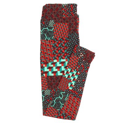 LuLaRoe One Size OS 3D Cubes Red Black White 70s Trippy Psychedelic Buttery Soft Womens Leggings fit Adult sizes 2-10  OS-4350-AG-2
