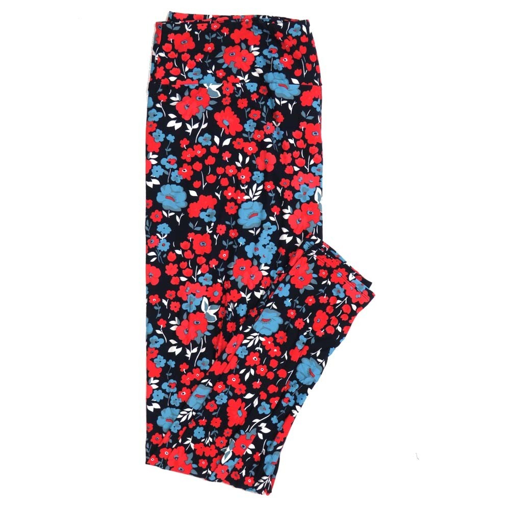 LuLaRoe One Size OS Navy Blue Red Floral Buttery Soft Womens Leggings fit Adult sizes 2-10  OS-4375-F-24