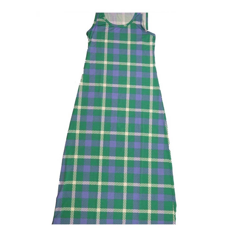 LuLaRoe DANI Medium M Green Blue White Plaid Stripe Sleeveless Column Dress fits Womens sizes 8-10
