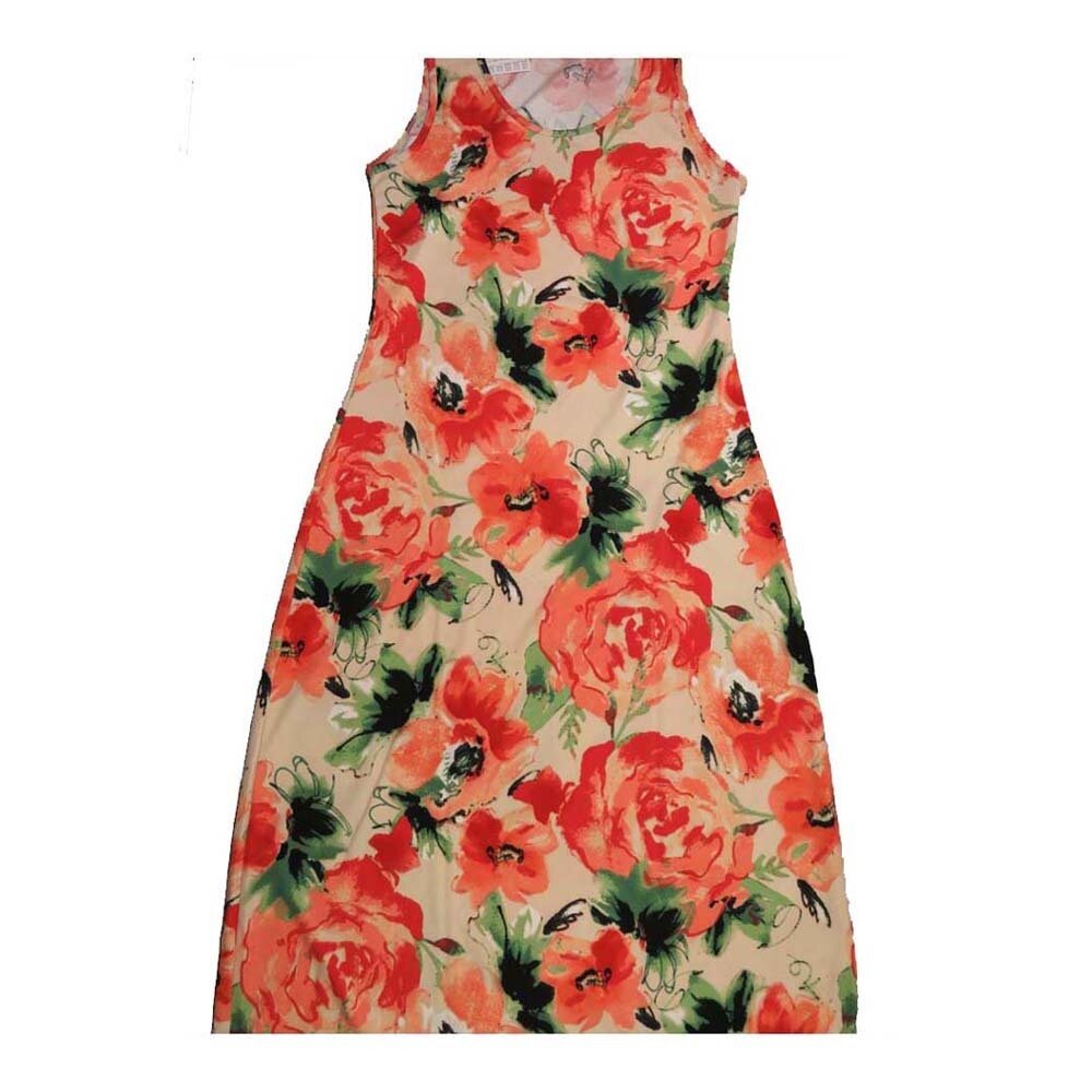 LuLaRoe DANI Medium M Roses Pink Peach Black Sleeveless Column Dress fits Womens sizes 8-10