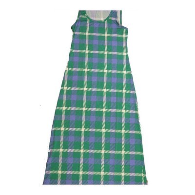LuLaRoe DANI Small S Green Blue White Plaid Geometric Sleeveless Column Dress fits Womens sizes 6-8