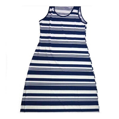 LuLaRoe DANI XX-Large 2XL Blue White Stripe Sleeveless Column Dress fits Womens sizes 18-22
