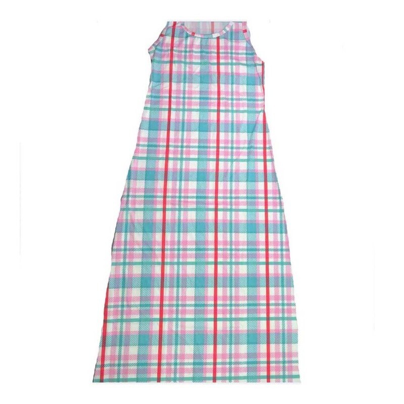 LuLaRoe DANI Small S Light Blue White Plaid Stripe Sleeveless Column Dress fits Womens sizes 6-8