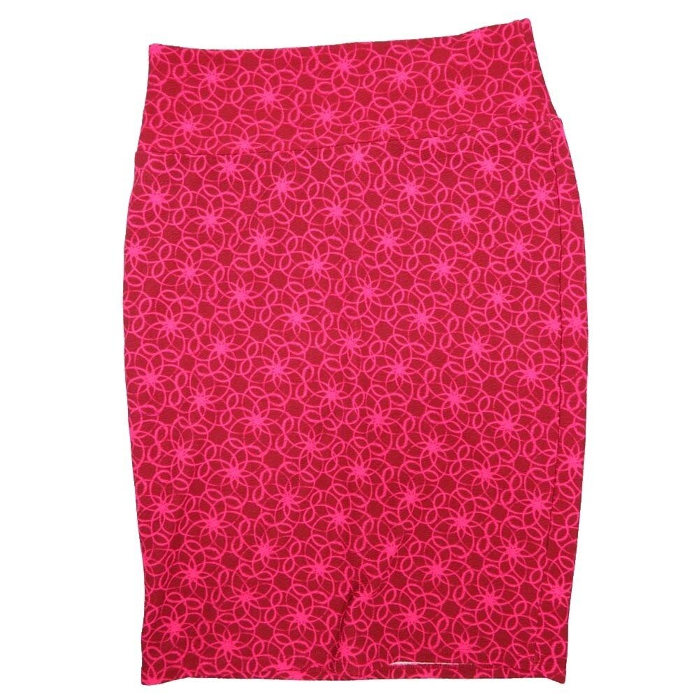 LuLaRoe Cassie Large L Deep Red Pink Geometric Floral Womens Knee Length Pencil Skirt fits sizes 14-16