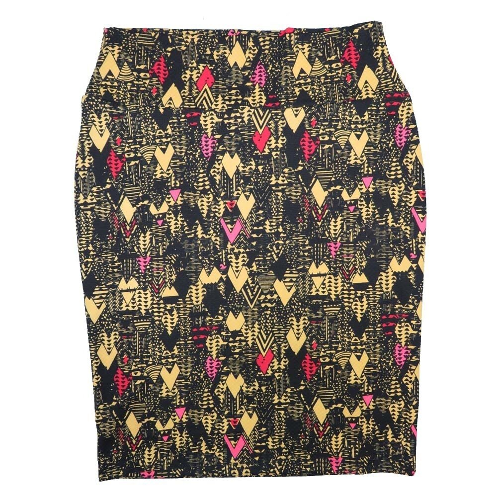 LuLaRoe Cassie Large L Black Yellow Red Pink Arrows Womens Knee Length Pencil Skirt fits sizes 14-16
