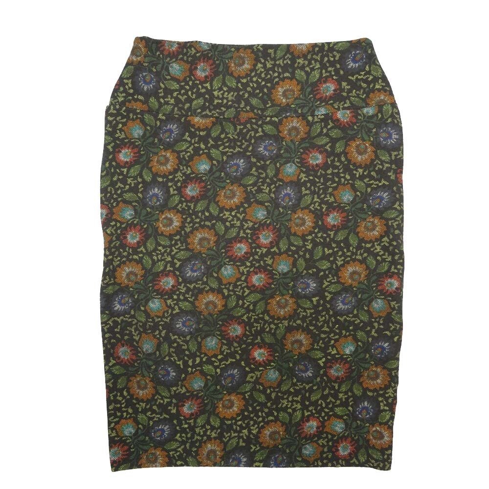 LuLaRoe Cassie Small S Black Orange Green Purple Flroal Womens Knee Length Pencil Skirt fits sizes 6-8