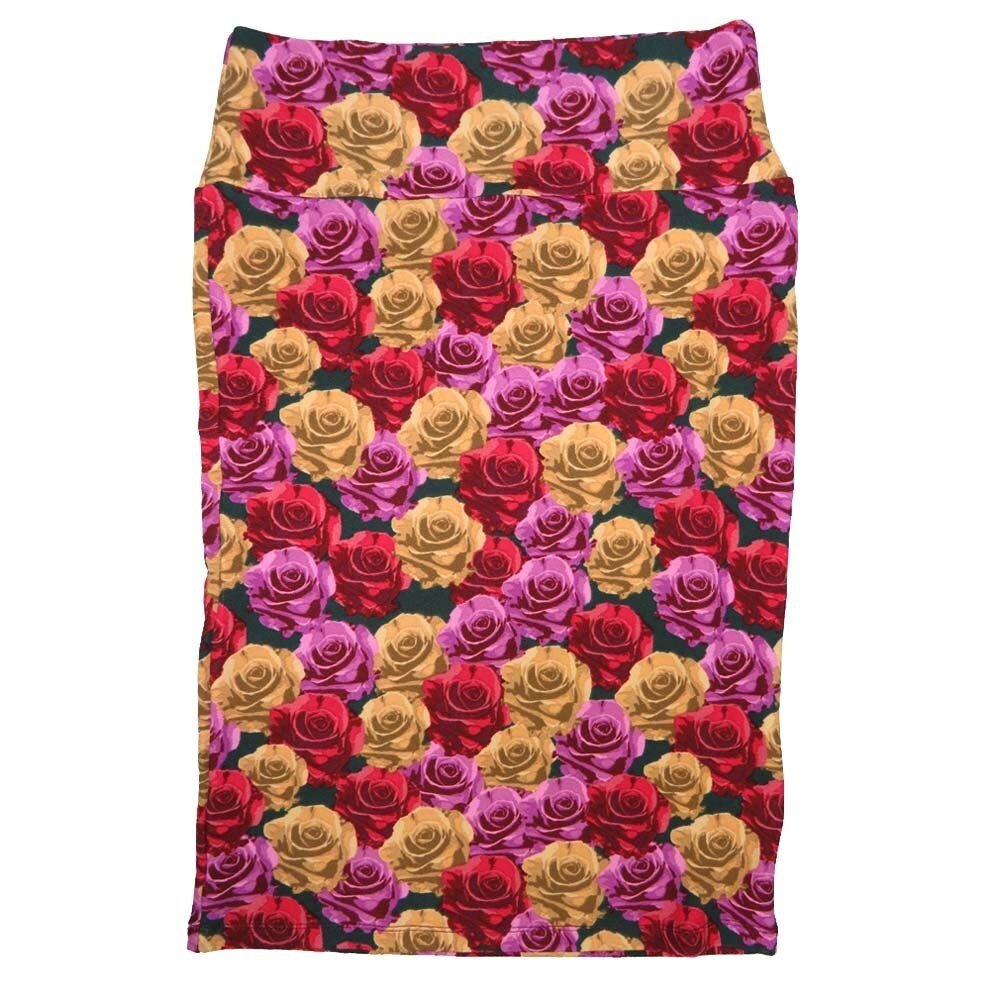 LuLaRoe Cassie Small S Black Red Gold Purple Roses Womens Knee Length Pencil Skirt fits sizes 6-8
