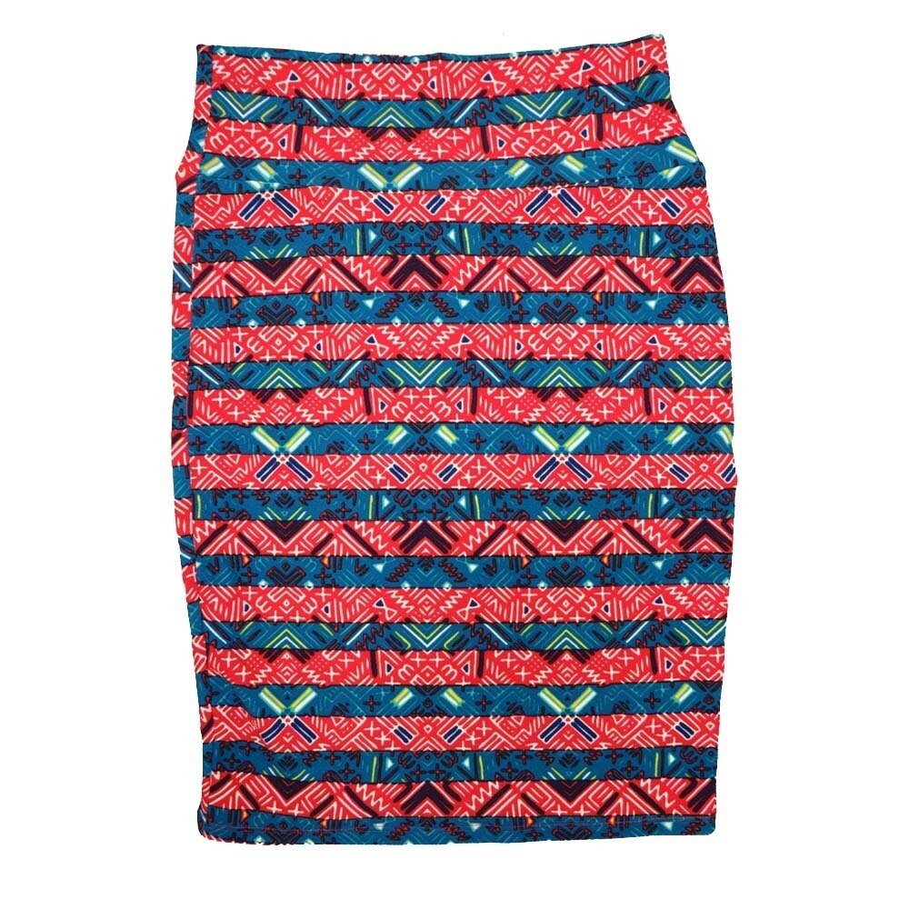 LuLaRoe Cassie Small S Light Blue Red cream Geometric Womens Knee Length Pencil Skirt fits sizes 6-8