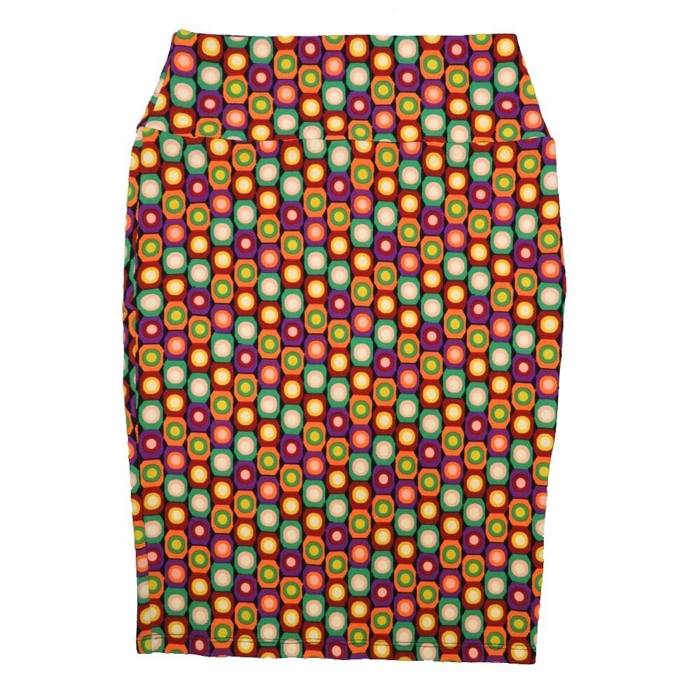LuLaRoe Cassie Small S Polka Purple Yellow Orange White Womens Knee Length Pencil Skirt fits sizes 6-8
