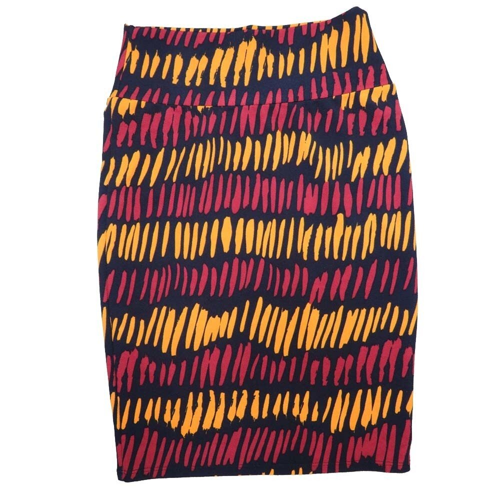 LuLaRoe Cassie Small S Black Red Yellow Geometric Stripe Womens Knee Length Pencil Skirt fits sizes 6-8