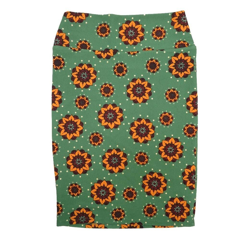 LuLaRoe Cassie Small S Light Green Orange Red Floral Womens Knee Length Pencil Skirt fits sizes 6-8