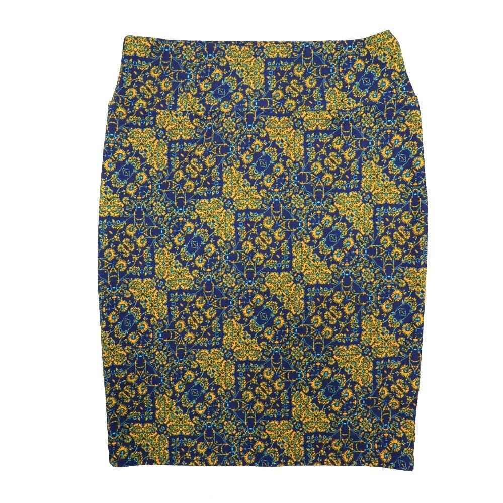 LuLaRoe Cassie X-Large XL Geometric Yellow Blue Womens Knee Length Pencil Skirt fits sizes 18-20