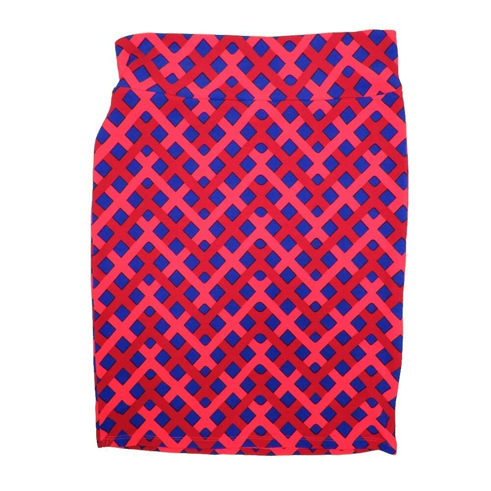 LuLaRoe Cassie X-Large XL Interwoven Geometric Polka Dot Red Light Pink Blue Womens Knee Length Pencil Skirt fits sizes 18-20