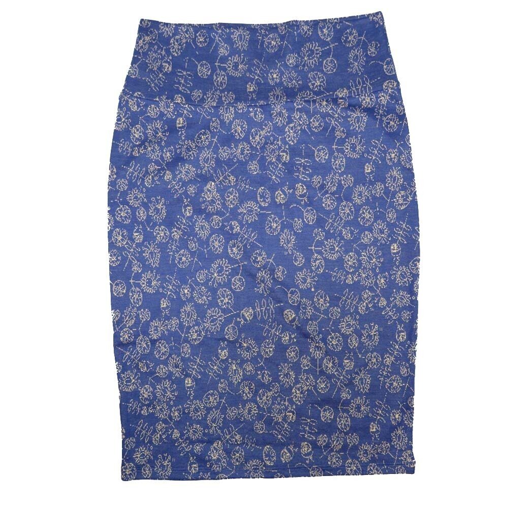 LuLaRoe Cassie X-Small XS Floral Blue White Womens Knee Length Pencil Skirt fits sizes 2-4