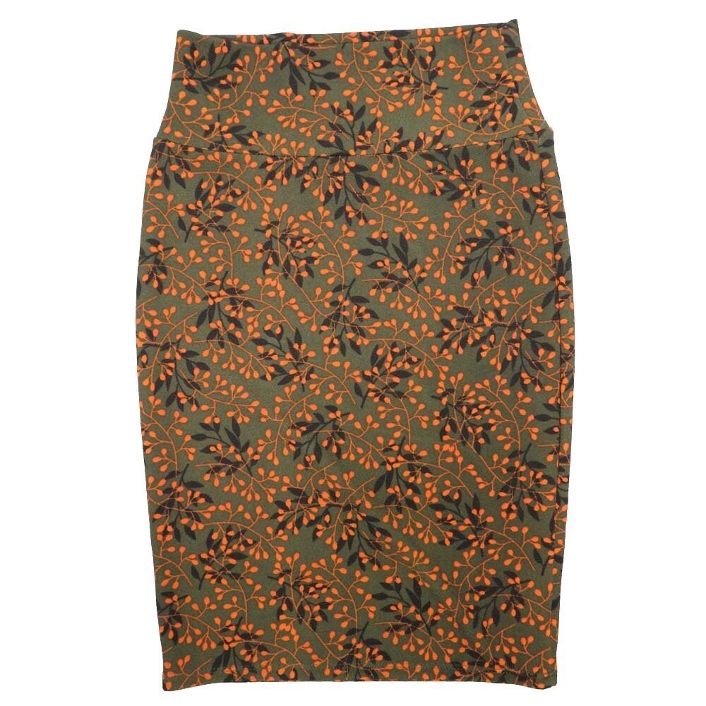 LuLaRoe Cassie X-Small XS Floral Dark Green Orange Black Womens Knee Length Pencil Skirt fits sizes 2-4