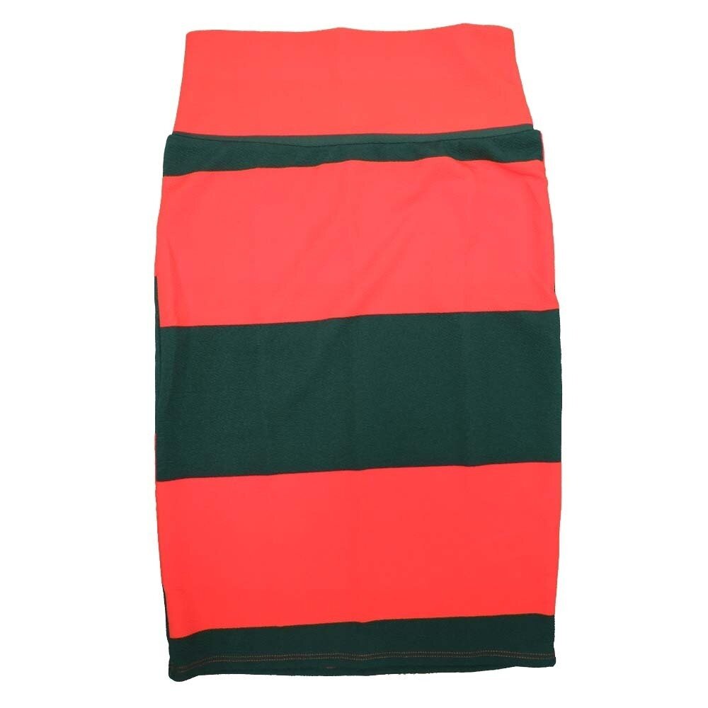 LuLaRoe Cassie X-Small XS Two Tone Solid Stripe Red Dark Green Womens Knee Length Pencil Skirt fits sizes 2-4