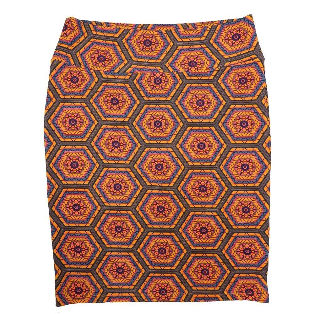 LuLaRoe Cassie XX-Large 2XL Mandala Geometric Polka Dot Orange Pink Blue Womens Knee Length Pencil Skirt fits sizes 22-24