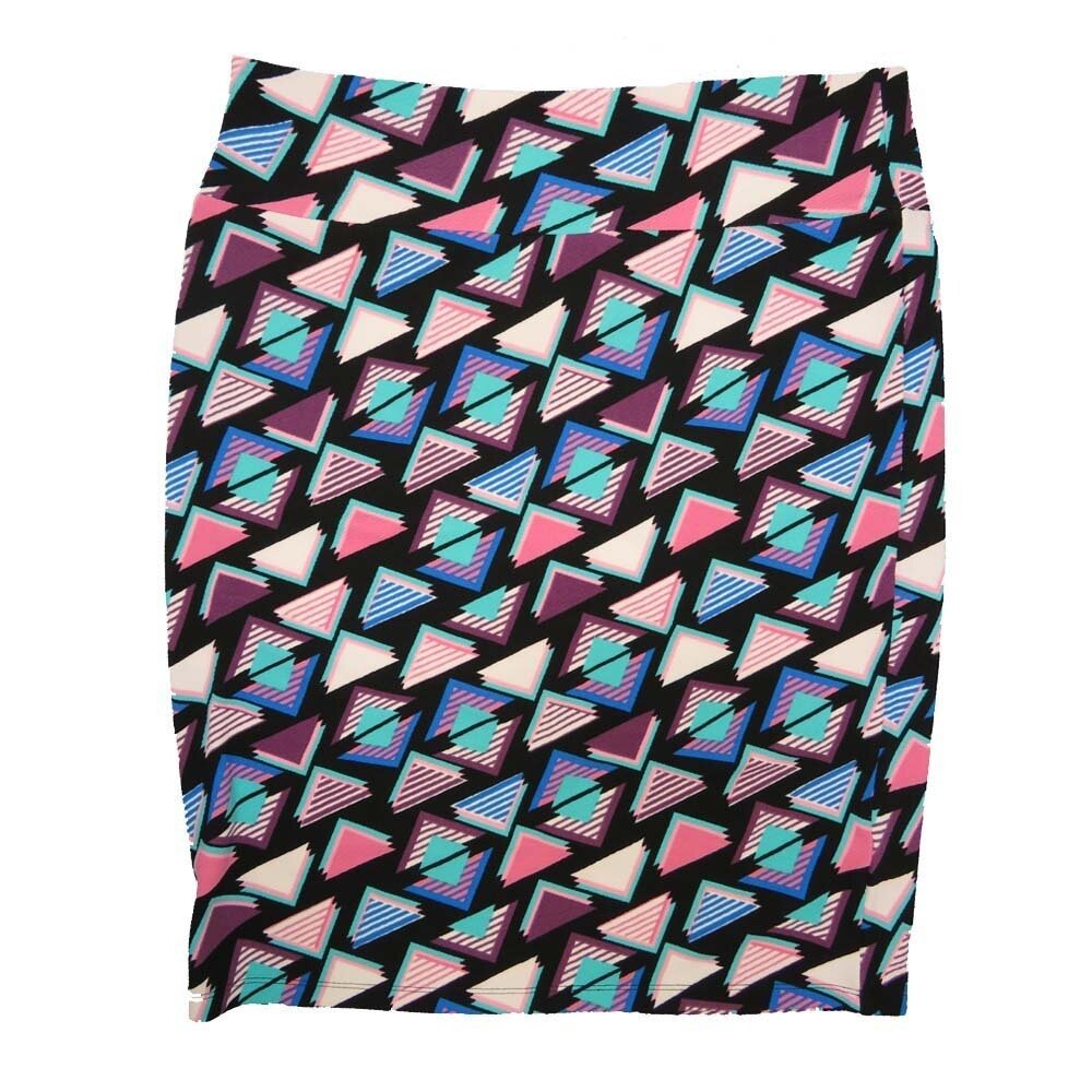 LuLaRoe Cassie XX-Large 2XL Geometric Triangles Blue Pink Black Womens Knee Length Pencil Skirt fits sizes 22-24