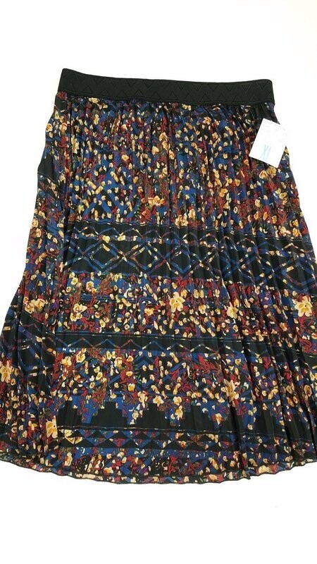 LuLaRoe Jill Black Blue Red Tan X-Large XL Accordion Women&#39;s Skirt fits sizes Sizes 18-20