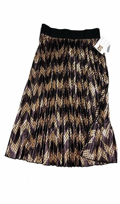LuLaRoe Jill Purple and Gold  X-Small XS Accordion Women&#39;s Skirt fits sizes Sizes 2-4