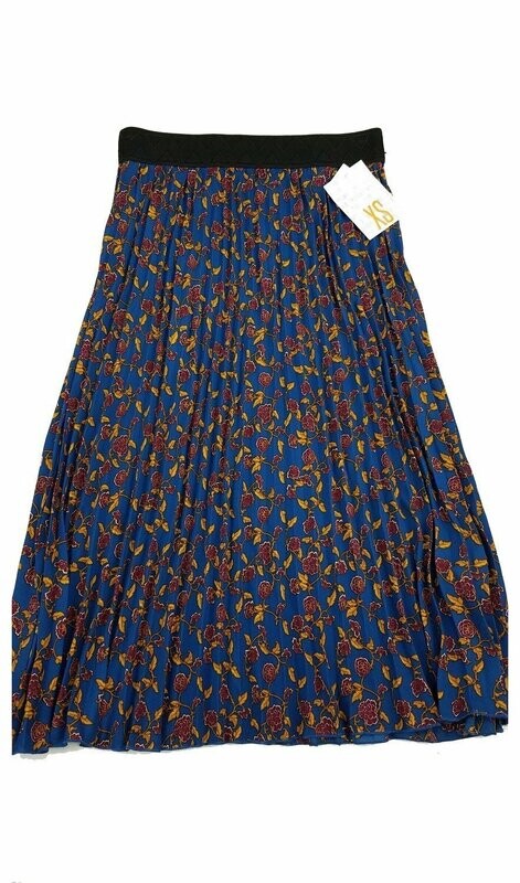 LuLaRoe Jill Navy Blue Gold and Maroon X-Small XS Accordion Women&#39;s Skirt fits sizes Sizes 2-4