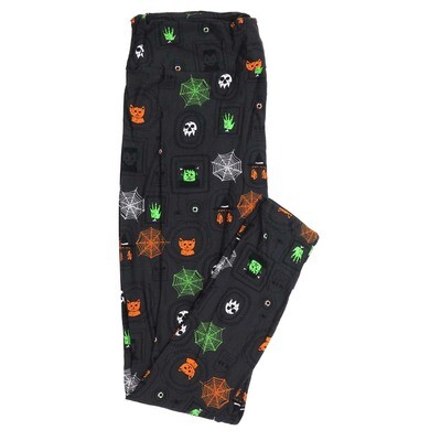 LuLaRoe TCTWO TC2 Halloween Witch Frankenstein Spiderwebs RIP Gravestone Dracula Skulls Gray Black White Green Buttery Soft Womens Leggings fits Adults sizes 18+  050964