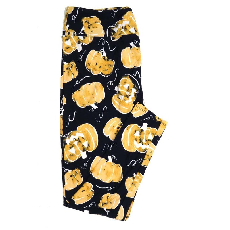 LuLaRoe TCTWO TC2 Halloween Hand Drawn Pumpkins Black Orange White Buttery Soft Womens Leggings fits Adults sizes 18+  122351