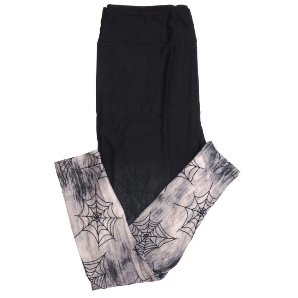 LuLaRoe TCTWO TC2 Halloween Solid Black with Hombre Gray Spiderwebs on Leg Bottoms Buttery Soft Womens Leggings fits Adults sizes 18+  036160