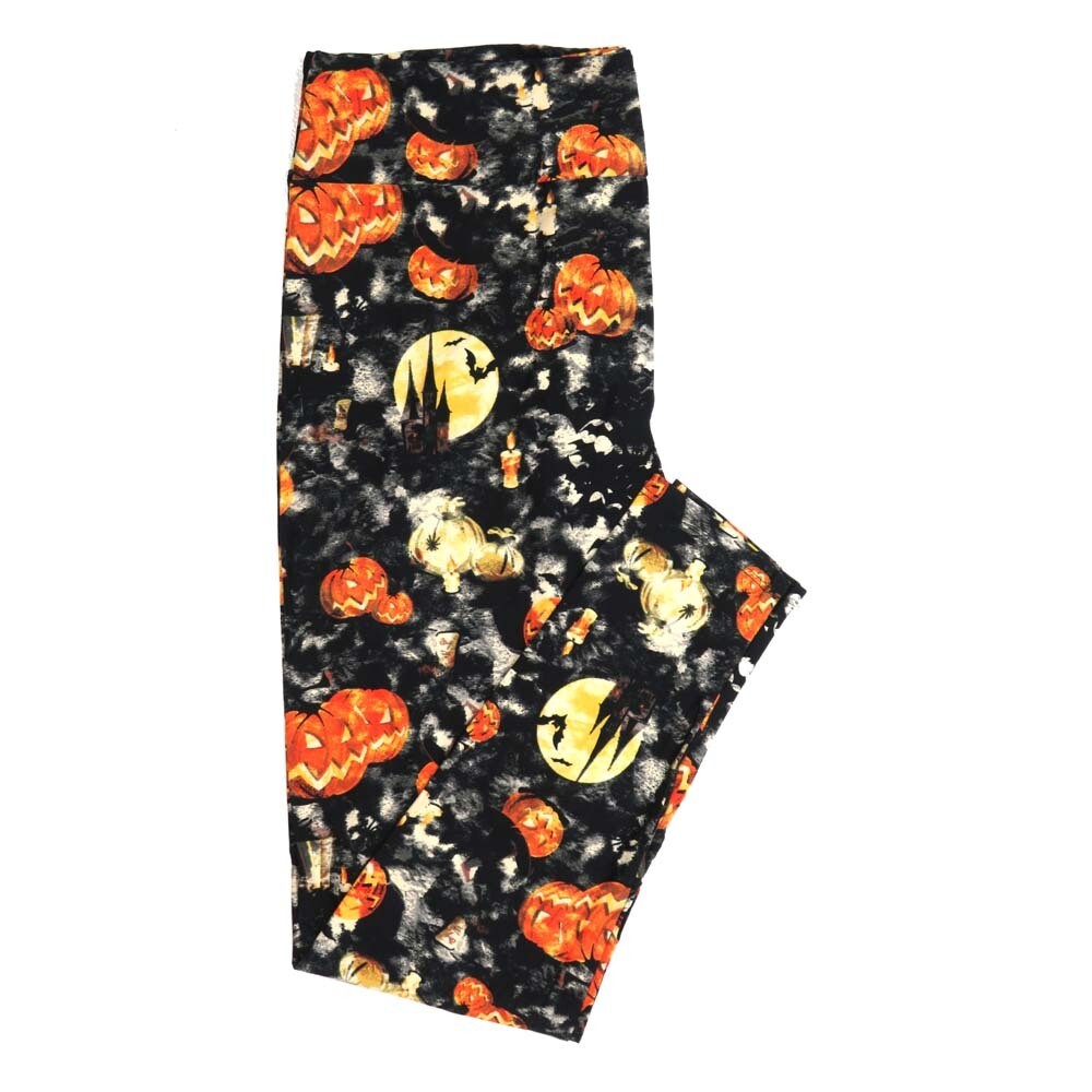 LuLaRoe TCTWO TC2 Halloween Dark Spooky Skies Vampire Bats Haunted Mansion Jack o Lantern Pumpkin Candles Black Yellow Orange White Buttery Soft Womens Leggings fits Adults sizes 18+ 067861