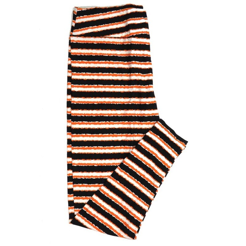 LuLaRoe TCTWO TC2 Stripe Black White Orange Stripe Buttery Soft Womens Leggings fits Adults sizes 18+  153052