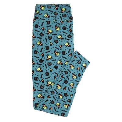 LuLaRoe TCTWO TC2 Halloween Witches Bats Stars Black Cats Gray Green Black Buttery Soft Womens Leggings fits Adults sizes 18+  043067