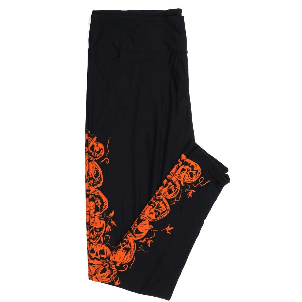 LuLaRoe TCTWO TC2 Halloween Scary Creepy Aging Jack O Lanterns Pumpkins Down the Sides of the Legs Black Orange Buttery Soft Womens Leggings fits Adults sizes 18+  256144