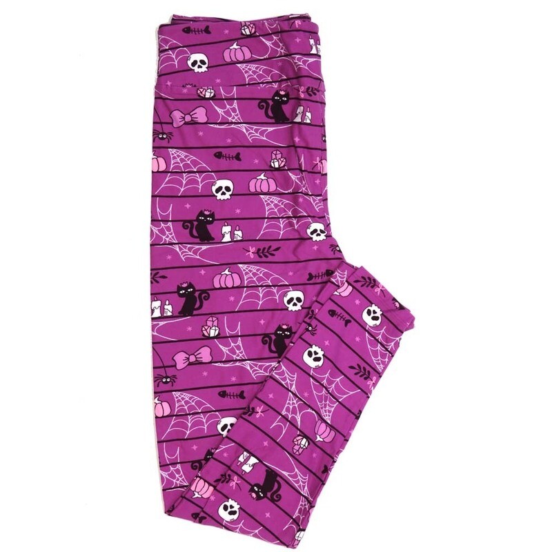 LuLaRoe One Size OS Halloween Skulls Black Cats Crystals Spider Webs Pumpkins Stars Bow Ties Black Pink White Stripe Womens Buttery Soft Leggings fits Adults 2-10  153057